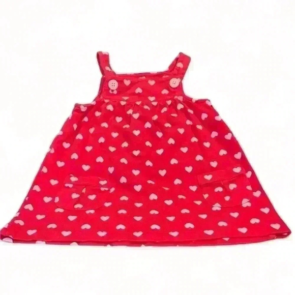 Carter’s - Red w Pink Hearts Overalls Dress- size 18 Months - Picture 1 of 5